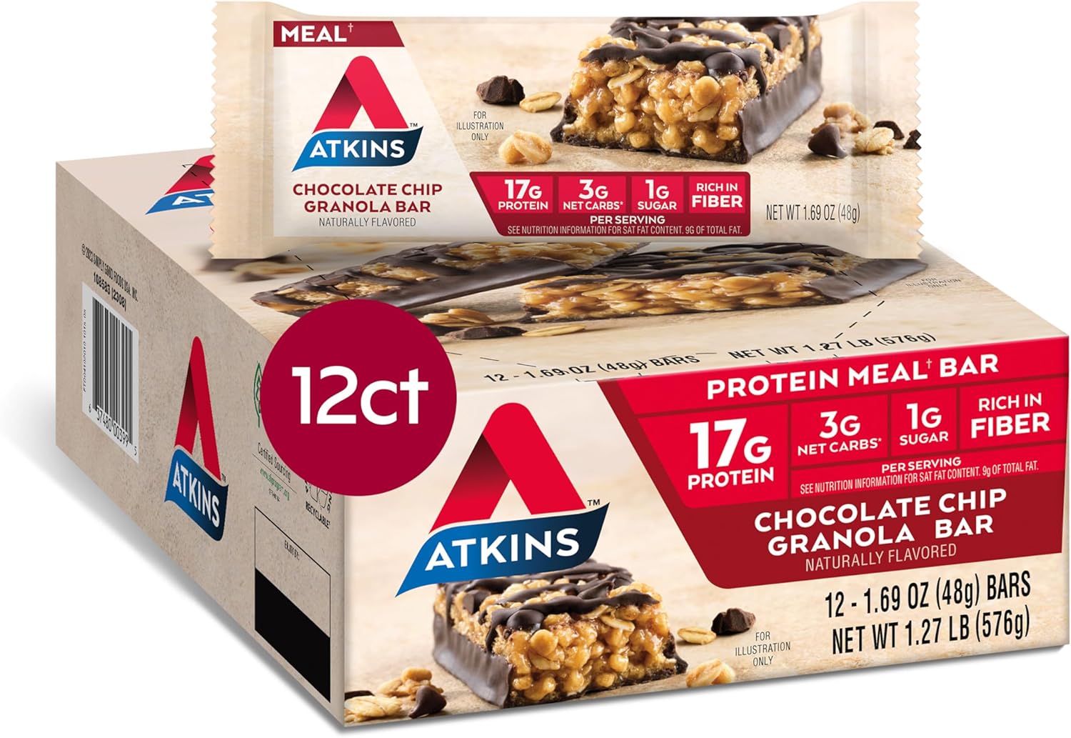 Atkins Chocolate Chip Granola Bar – 12 Pack