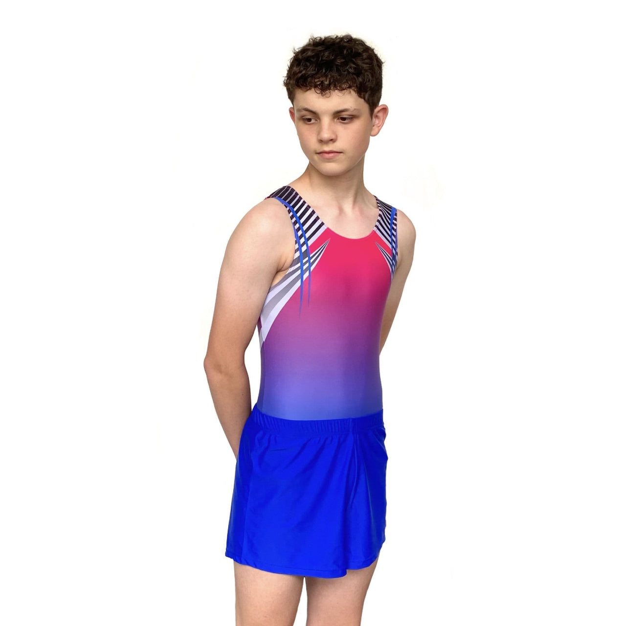 Gymnastics Boys Competition Leotard Purple & Black Shorts, 6+ Age