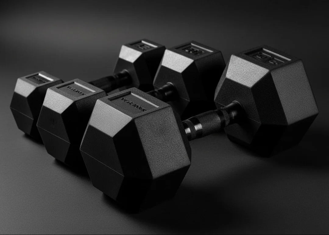 Younix Black Handle Rubber Hexagonal Dumbbells (Each)