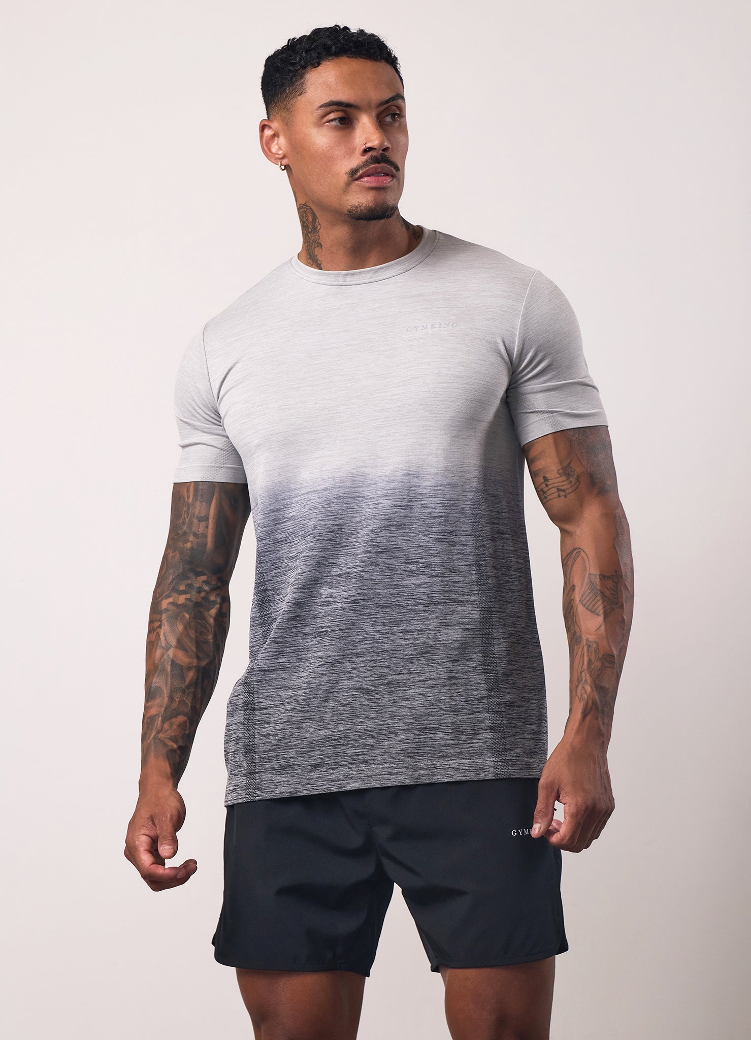 Gym King Relentless Ombre Seamless Tee - Black/Urban Grey