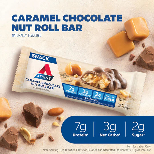 Atkins Caramel Chocolate Nut Roll (Pack of 5 Bars)