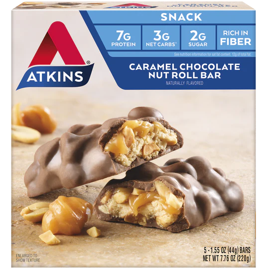 Atkins Caramel Chocolate Nut Roll (Pack of 5 Bars)
