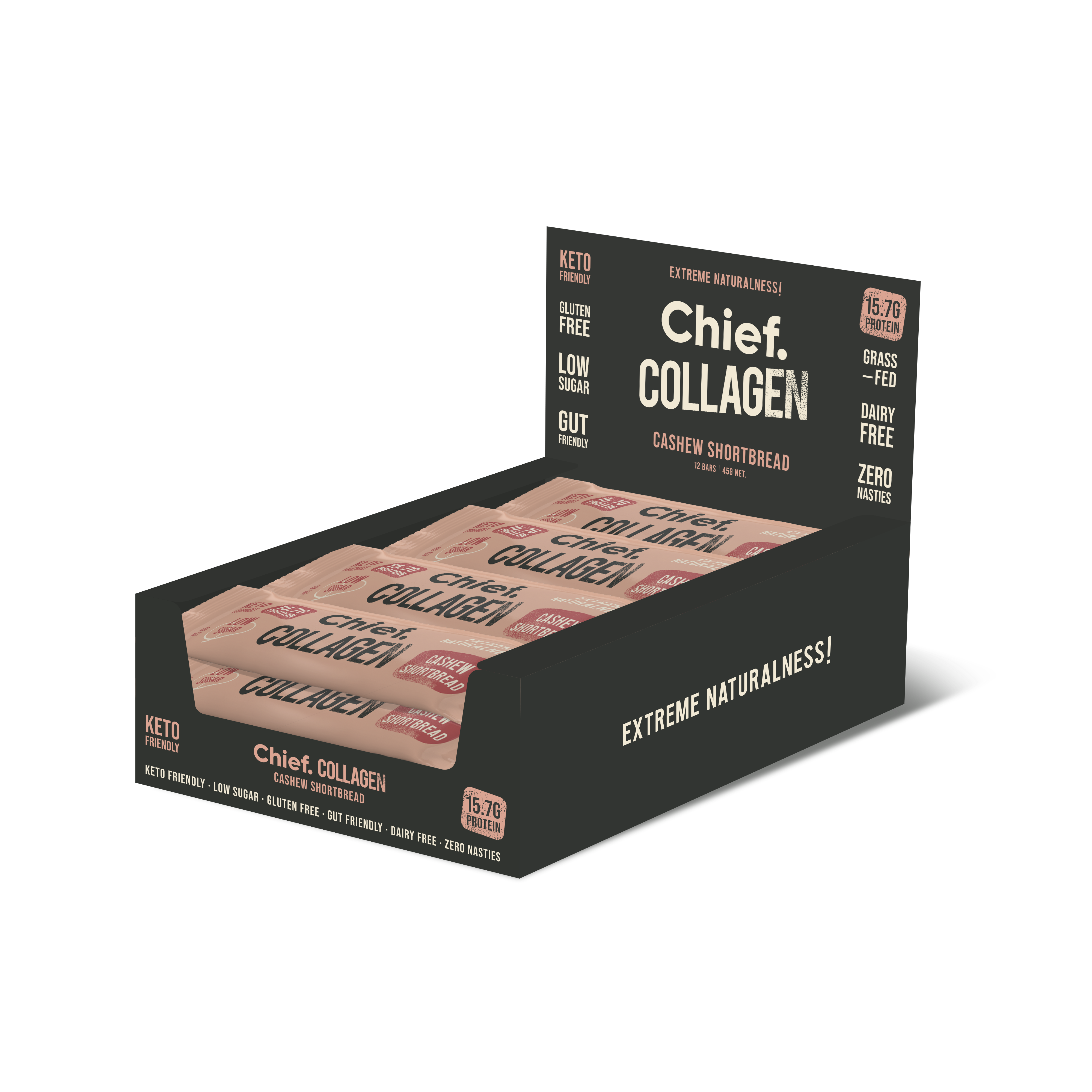 Chief Collagen Cashew Shortbread Protein Bars (12 Bars)