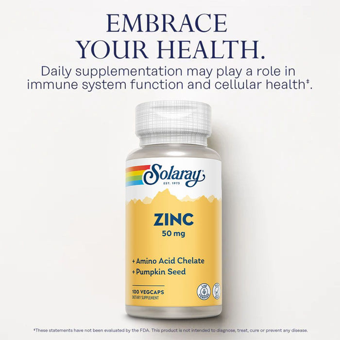 Solaray Zinc 50 mg, 100's Veg Capsules