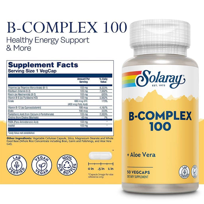 Solaray B-Complex 100 With Aloe Vera, 50 VegCaps