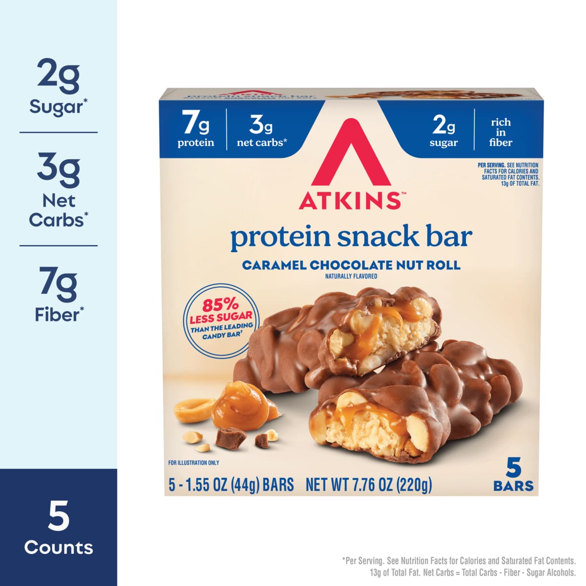 Atkins Caramel Chocolate Nut Roll (Pack of 5 Bars)