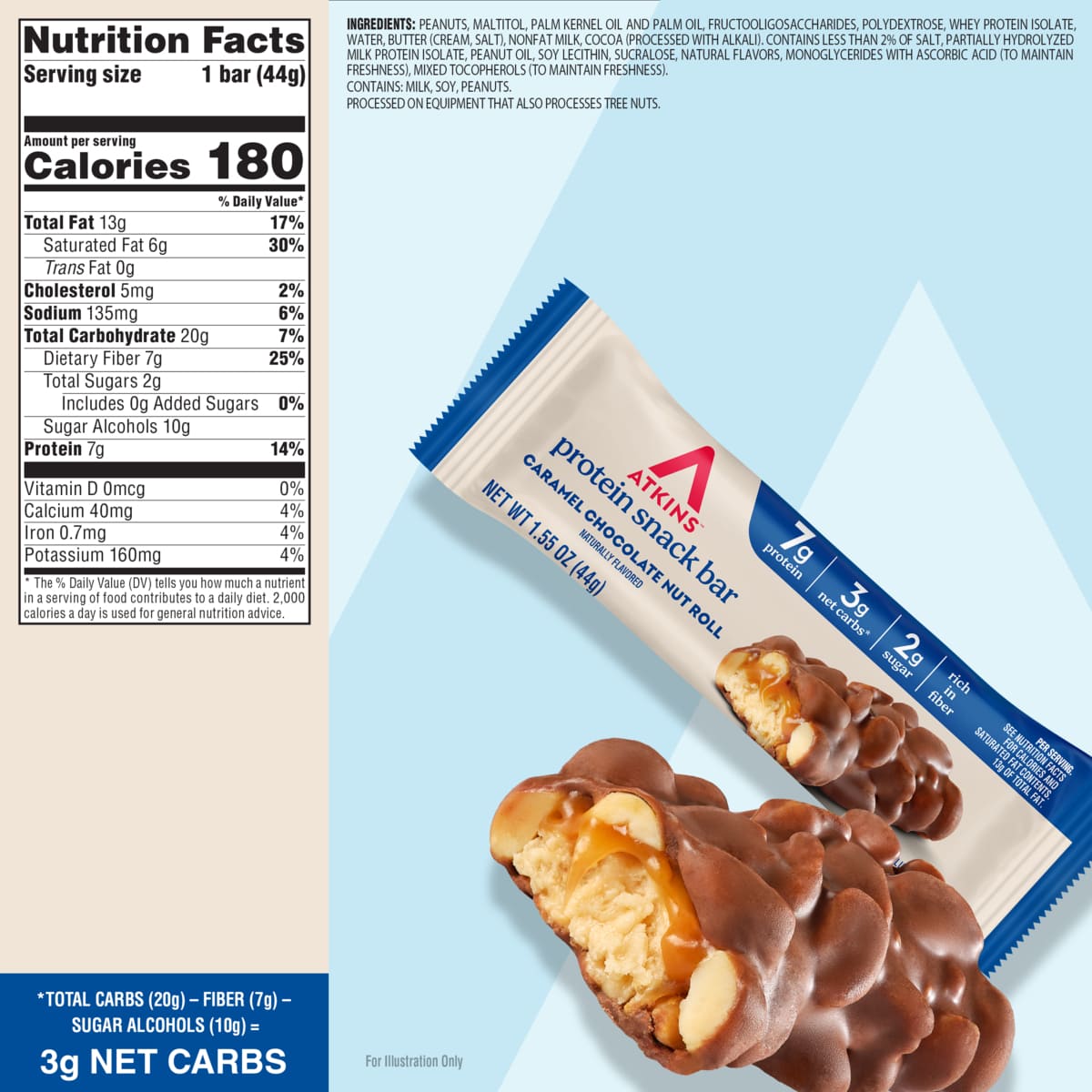 Atkins Caramel Chocolate Nut Roll (Pack of 5 Bars)