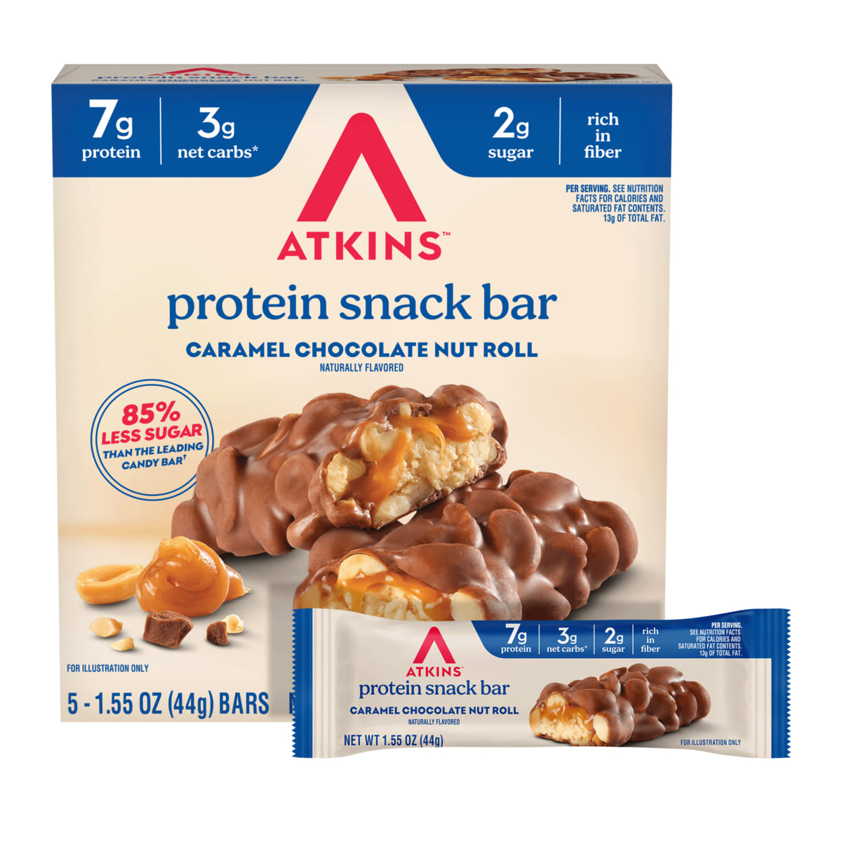 Atkins Caramel Chocolate Nut Roll (Pack of 5 Bars)