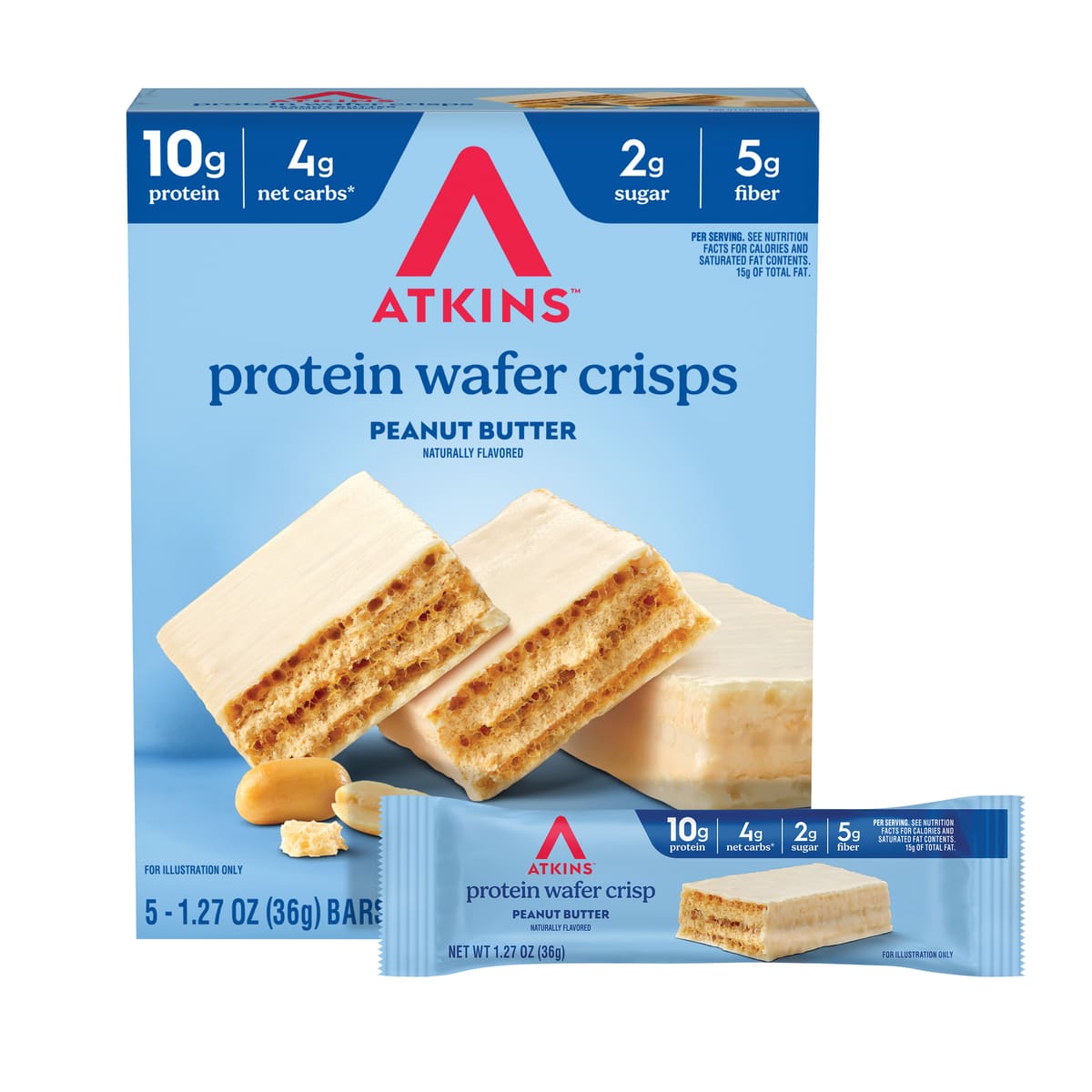 ATKINS Snack Wafer Peanut Butter - 5 Pack (36g per Bar)