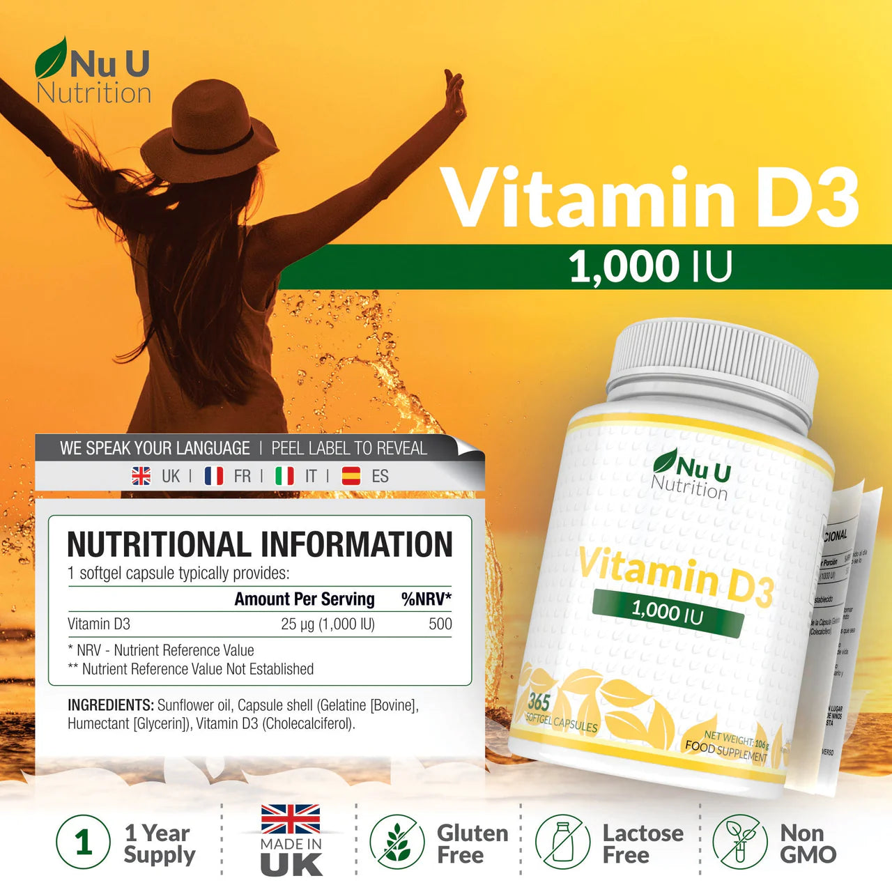 Nu U Nutrition Vitamin D3 1000IU