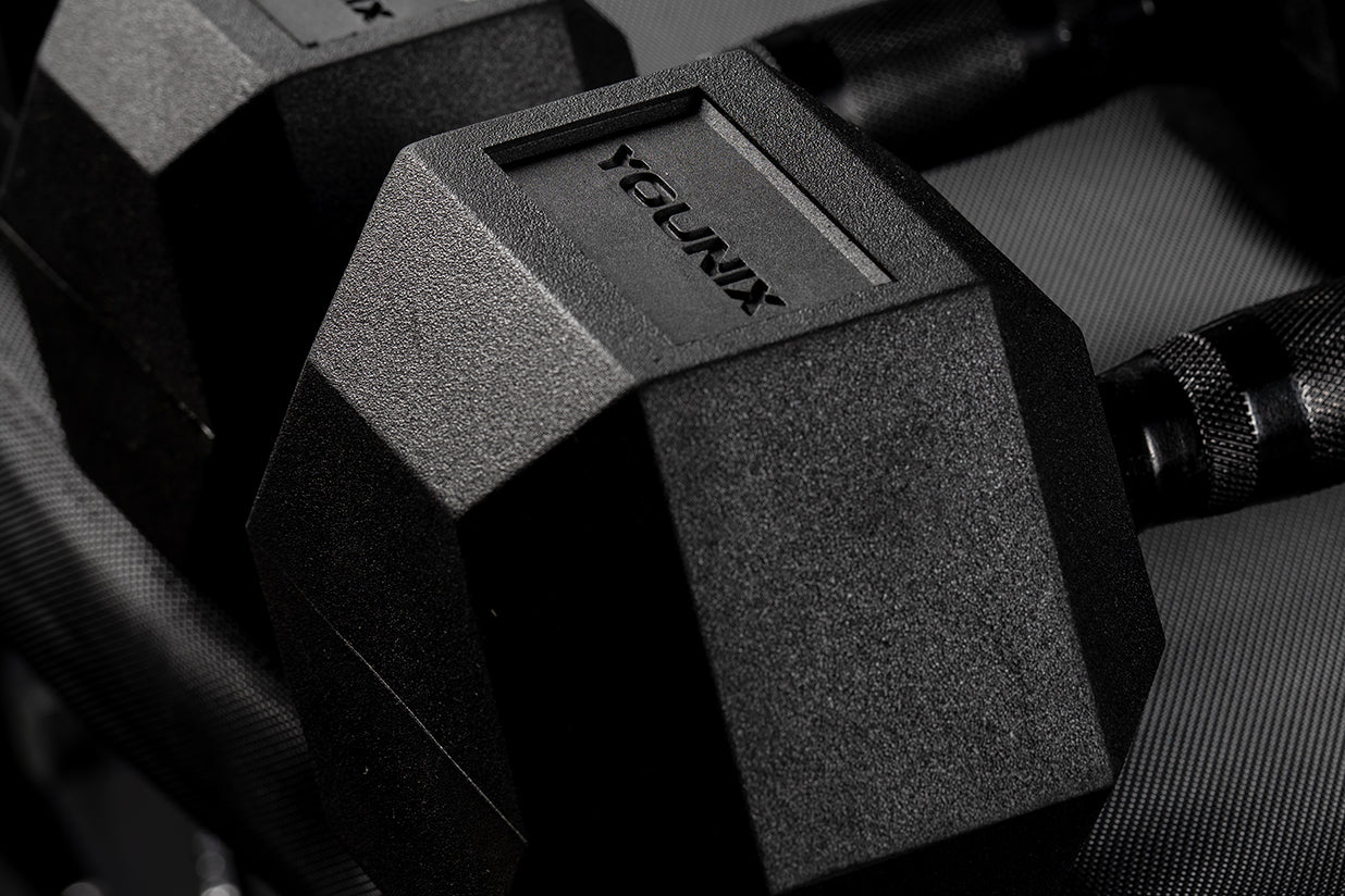 Younix Black Handle Rubber Hexagonal Dumbbells (Each)