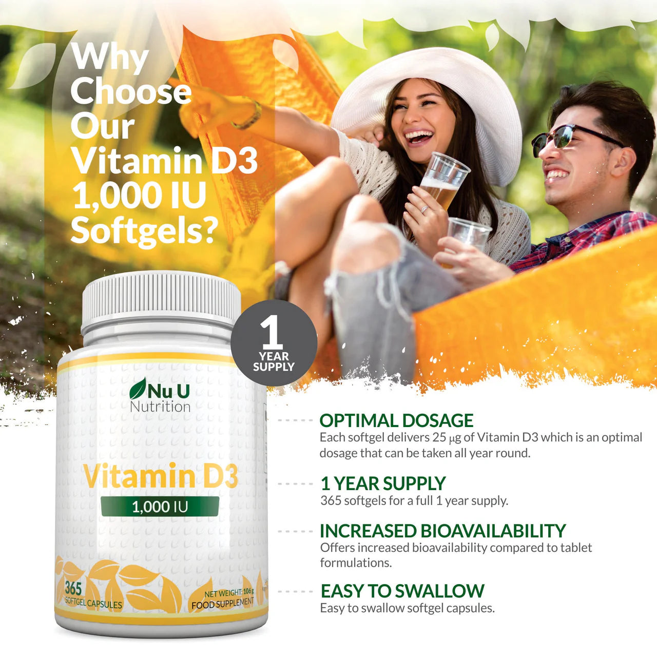 Nu U Nutrition Vitamin D3 1000IU