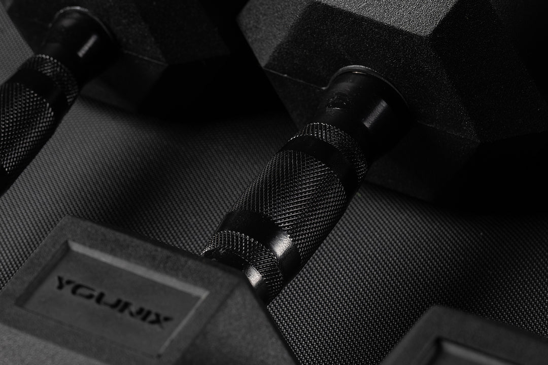 Younix Black Handle Rubber Hexagonal Dumbbells (Each)