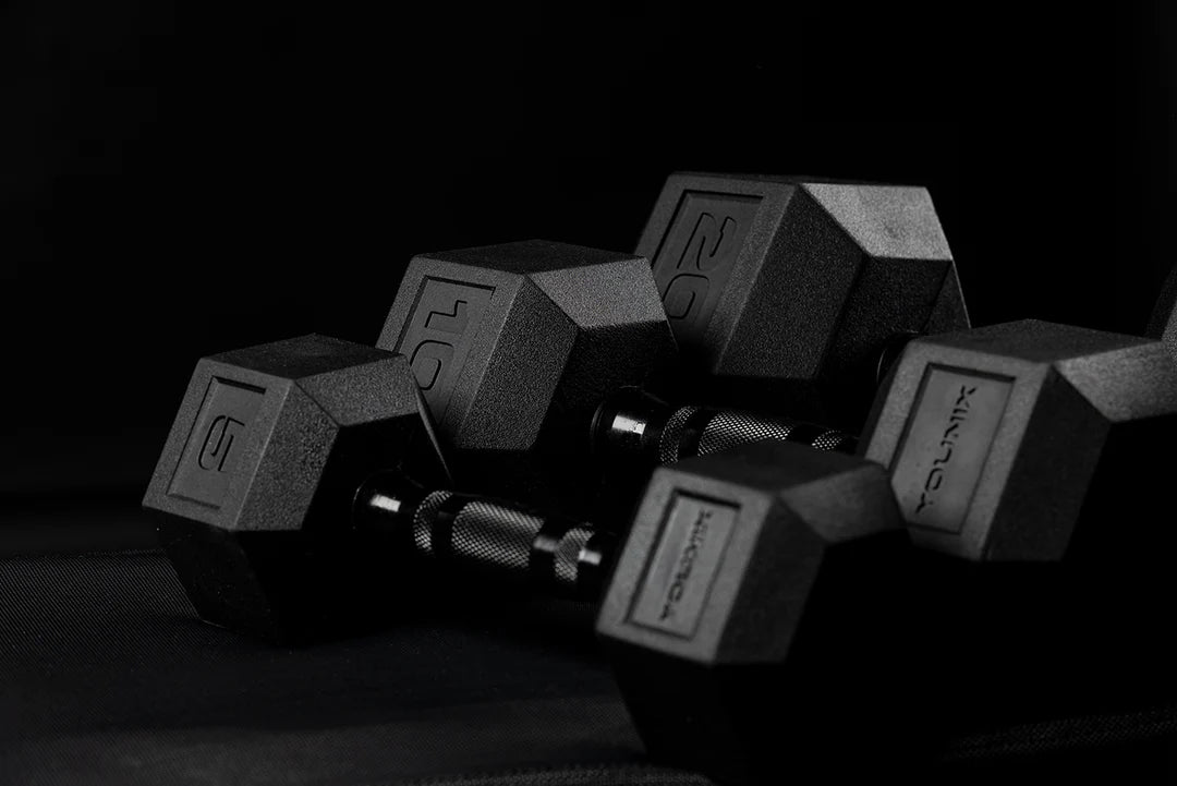 Younix Black Handle Rubber Hexagonal Dumbbells (Each)