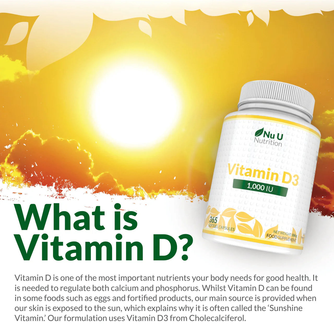 Nu U Nutrition Vitamin D3 1000IU