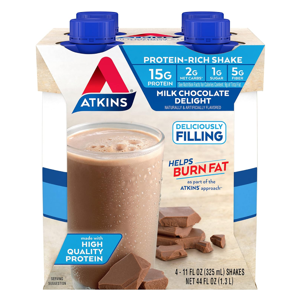 Atkins RTD Protein Shake Milk Chocolate Delight (Pack of 4)