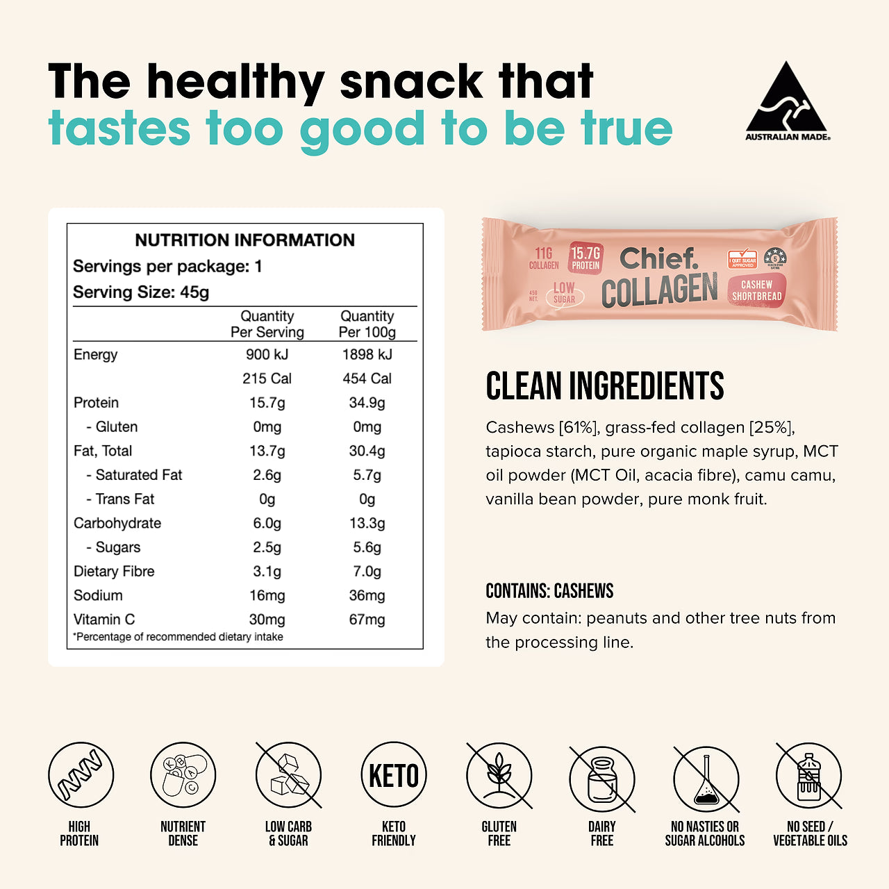 Chief Collagen Cashew Shortbread Protein Bars