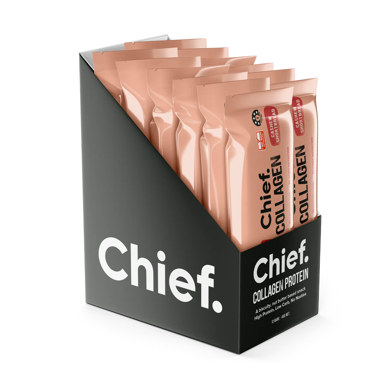 Chief Collagen Cashew Shortbread Protein Bars (12 Bars)