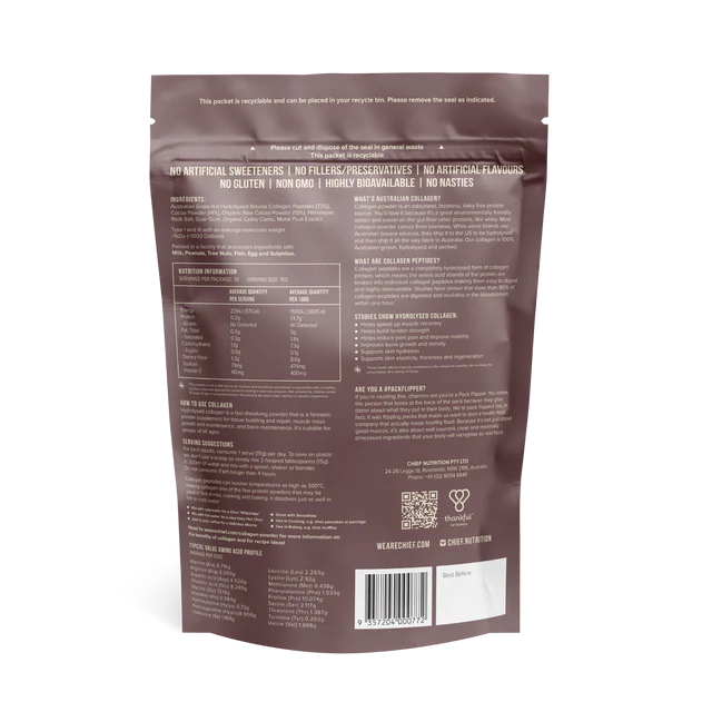 Chief Grass-fed Collagen Dark Chocolate Protein Powder 450 grams (30 serves)