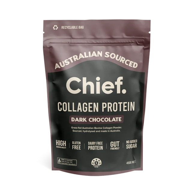 Chief Grass-fed Collagen Dark Chocolate Protein Powder 450 grams (30 serves)