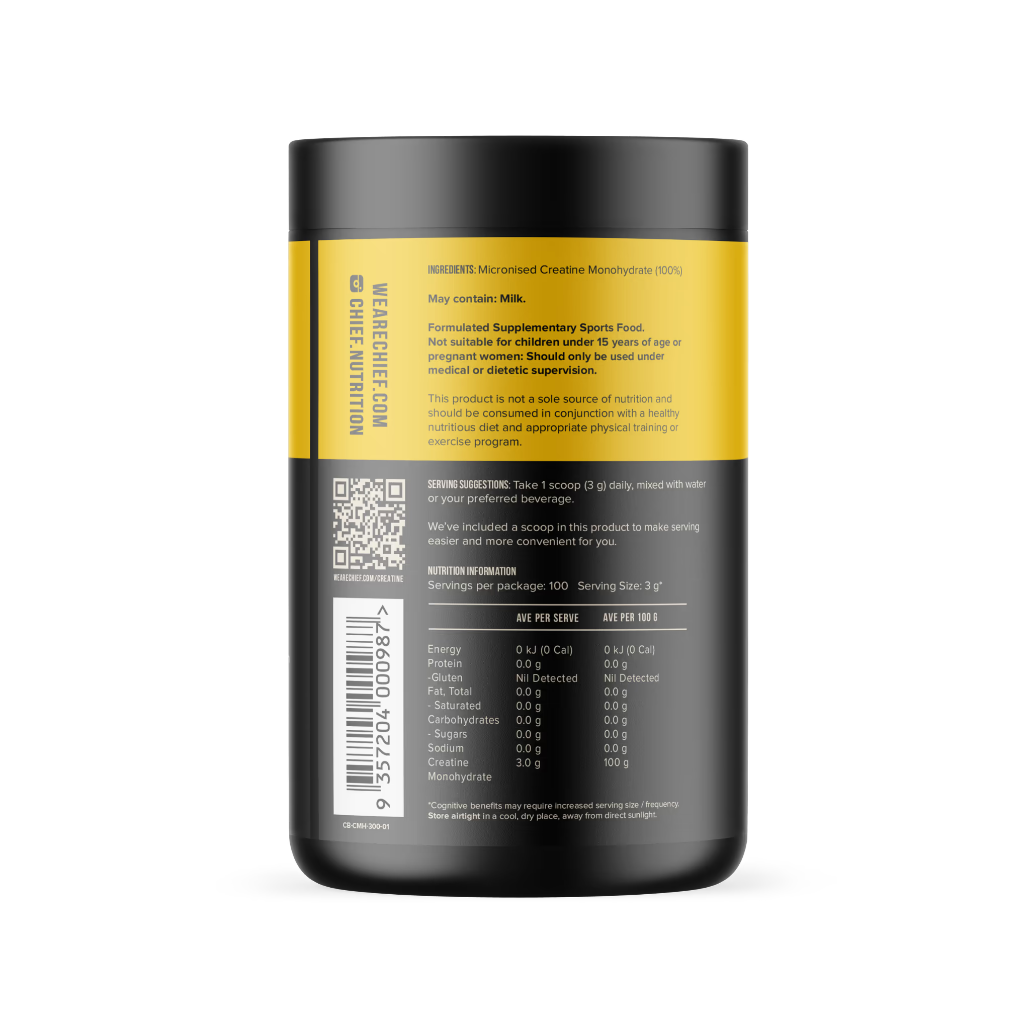 Chief Creatine Monohydrate 100% Pure Micronised (300g) – Lab Tested