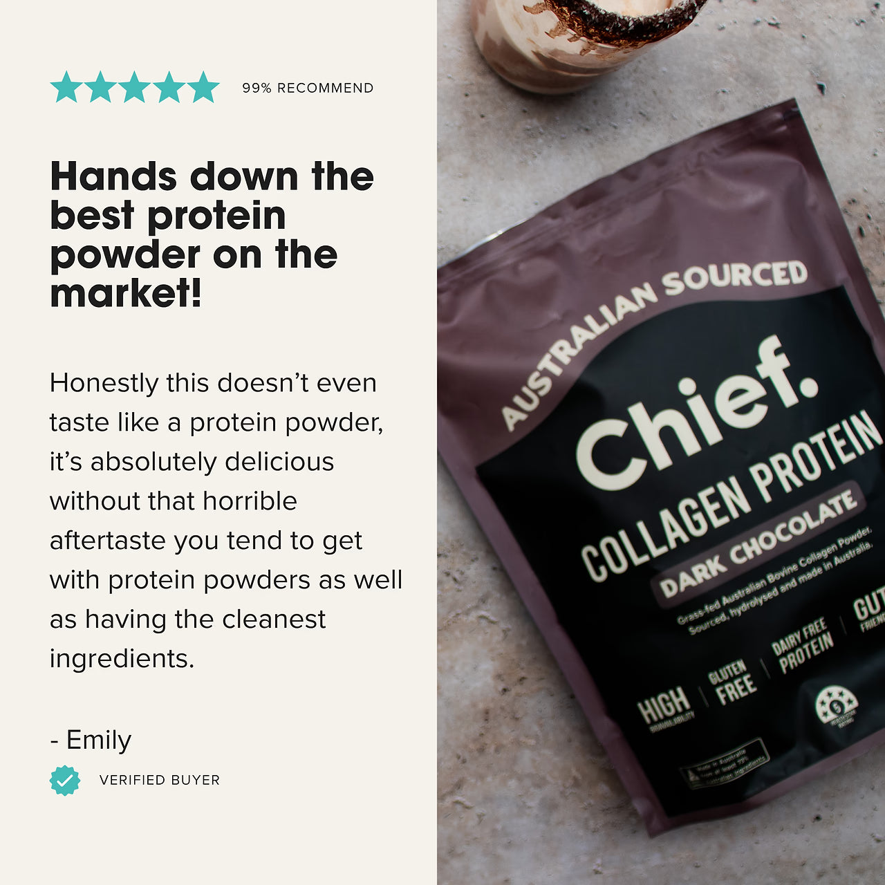 Chief Grass-fed Collagen Protein Powder - Dark Chocolate (30 serves)
