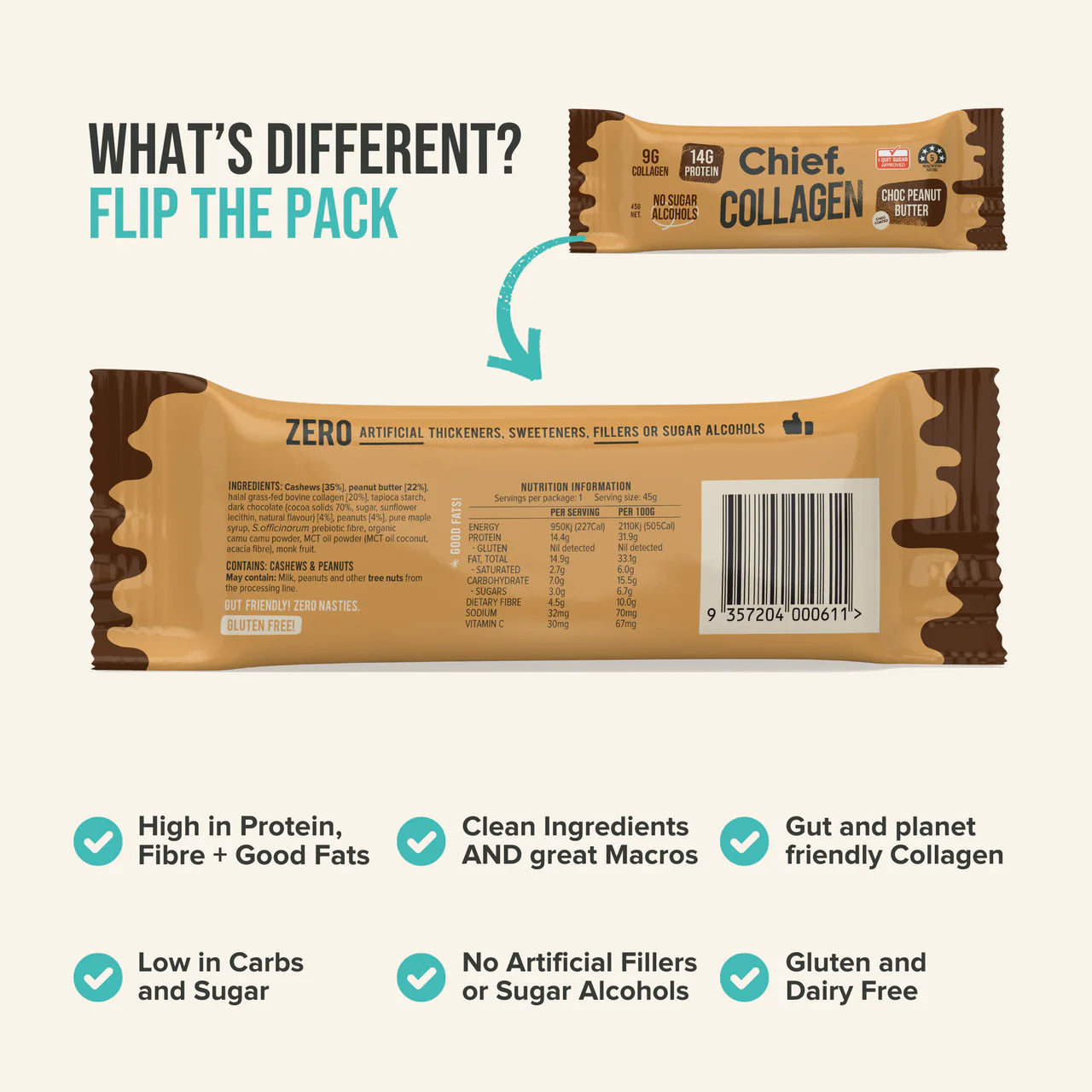 Chief Collagen Choc Peanut Butter Protein Bar (Single Bar)