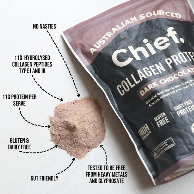 Chief Grass-fed Collagen Dark Chocolate Protein Powder 450 grams (30 serves)