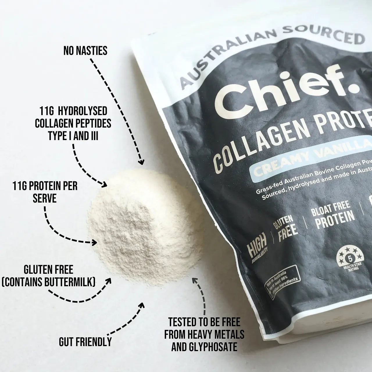 Chief Grass-fed Collagen Protein Powder - Creamy Vanilla (30 serves)