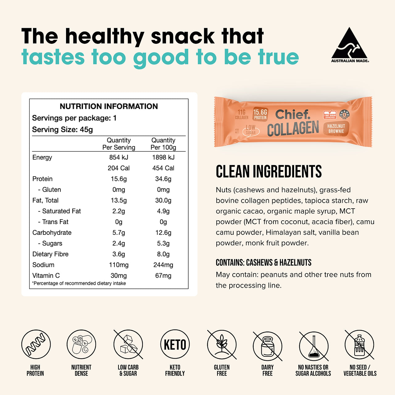 Chief Collagen Hazelnut Brownie Protein Bars