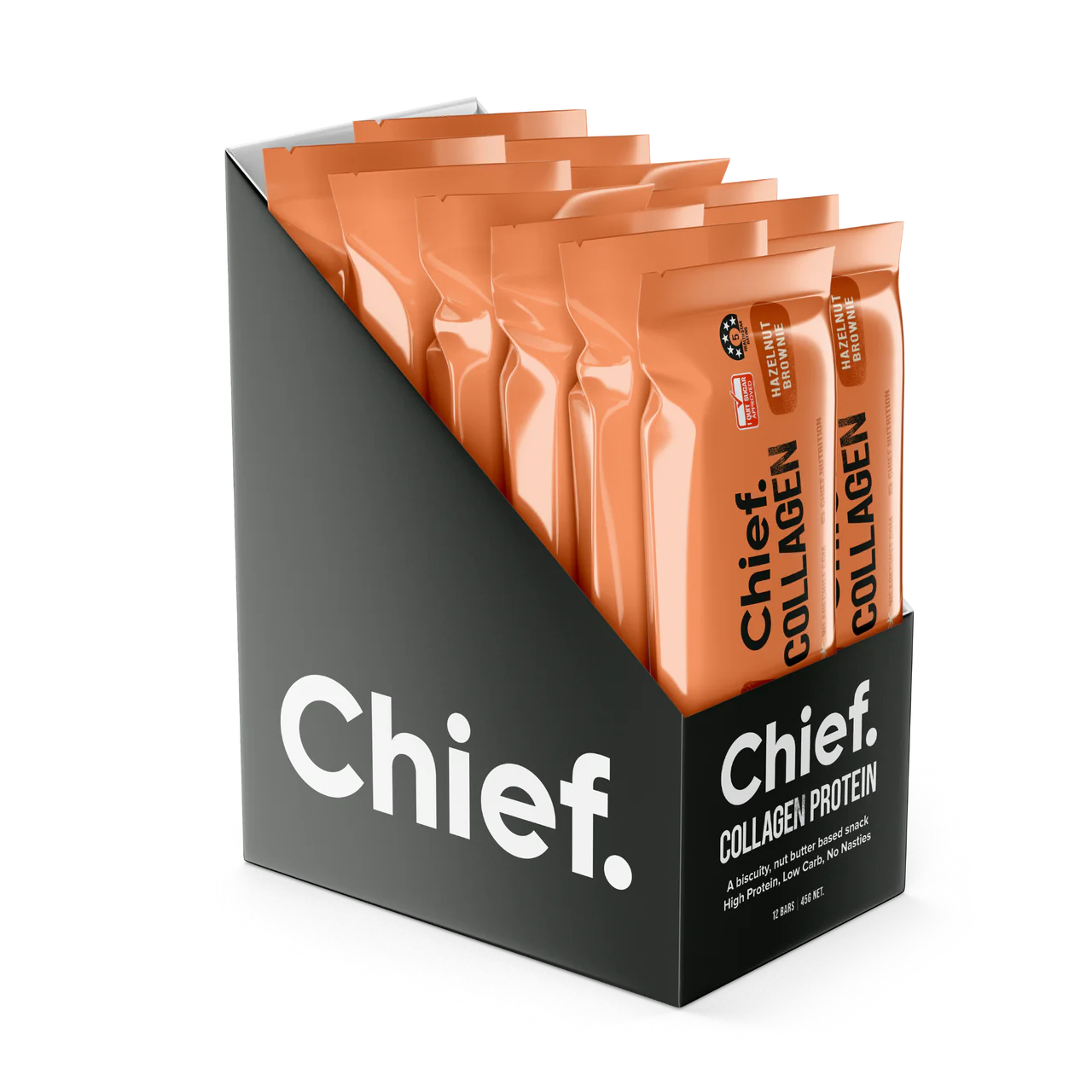 Chief Collagen Hazelnut Brownie Protein Bars (12 Bars)