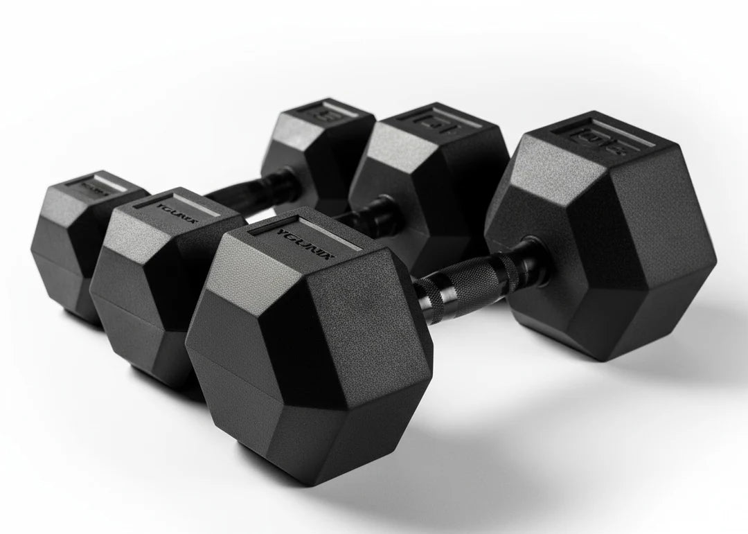 Younix Black Handle Rubber Hexagonal Dumbbells (Each)