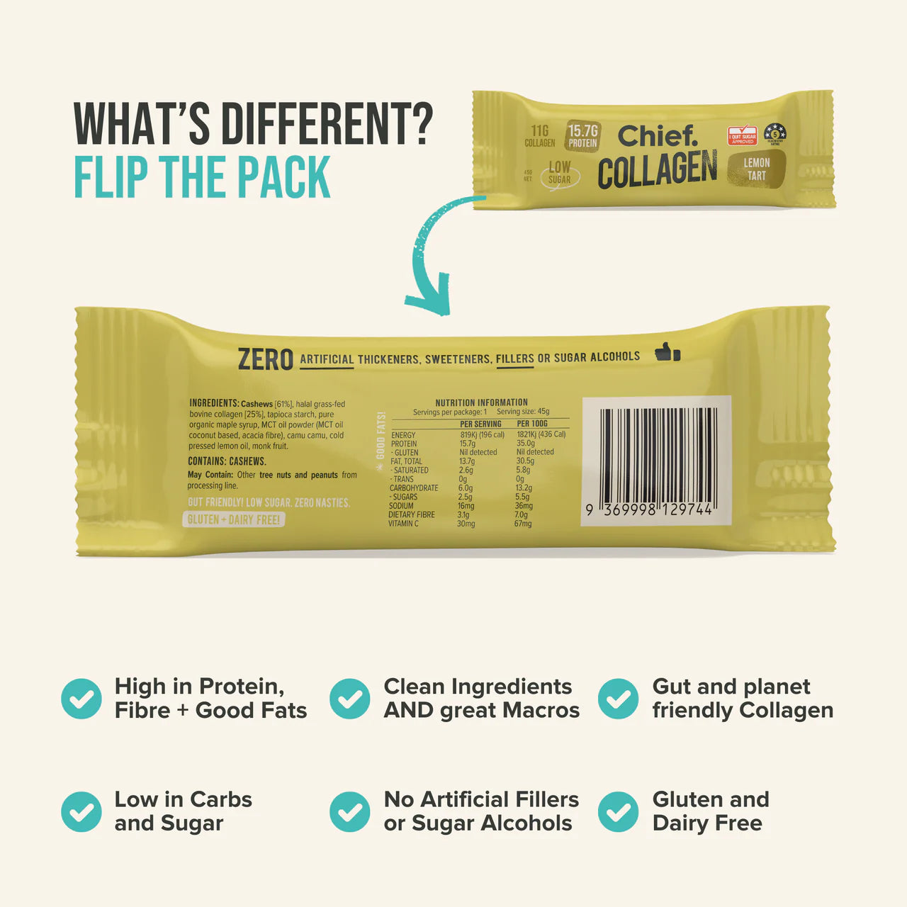 Chief Collagen Lemon Tart Protein Bar (Single Bar)