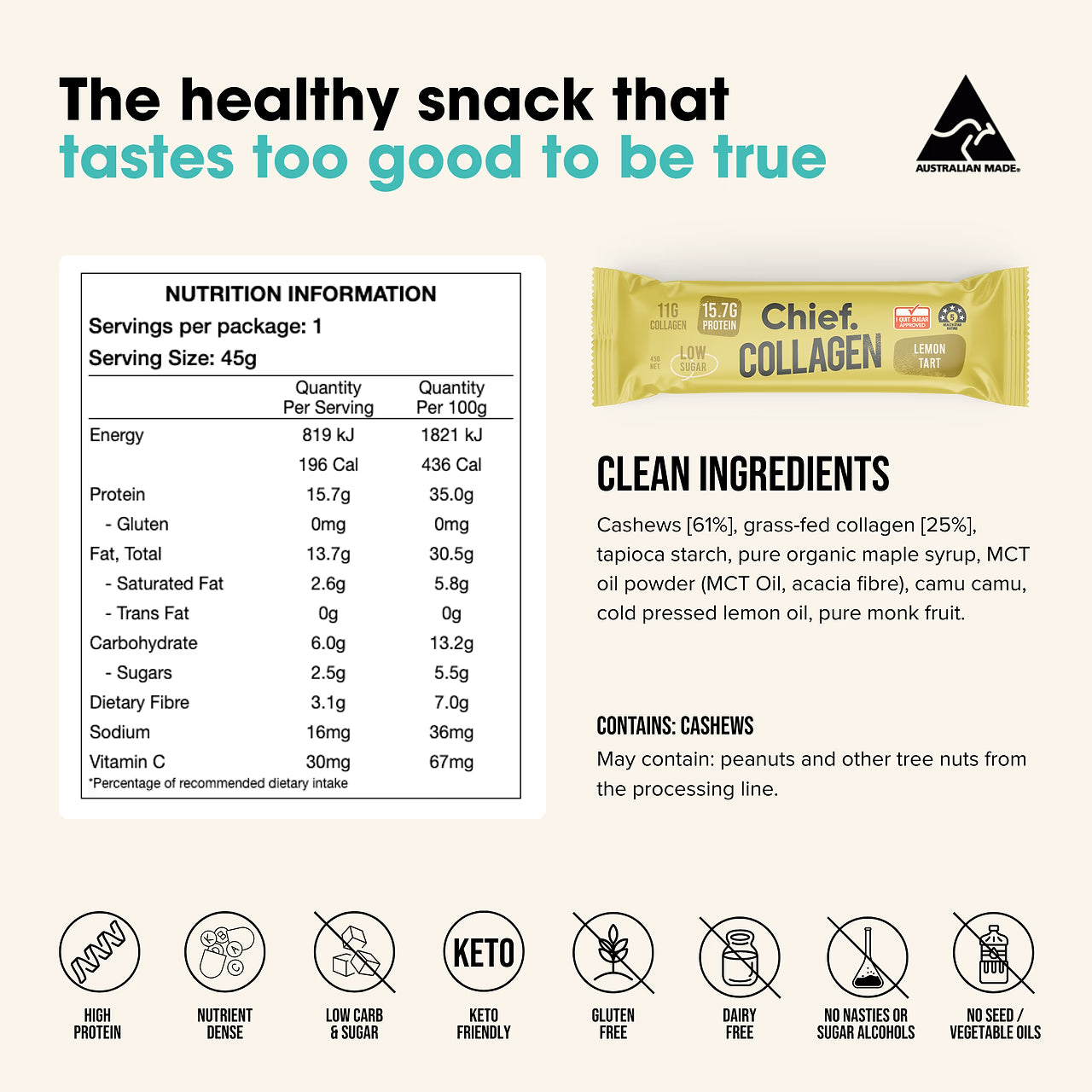 Chief Collagen Lemon Tart Protein Bars