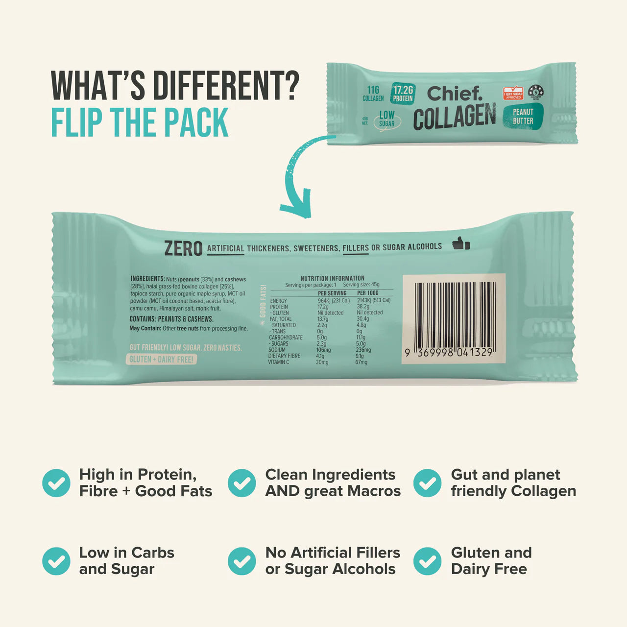 Chief Collagen Peanut Butter Protein Bar (Single Bar)