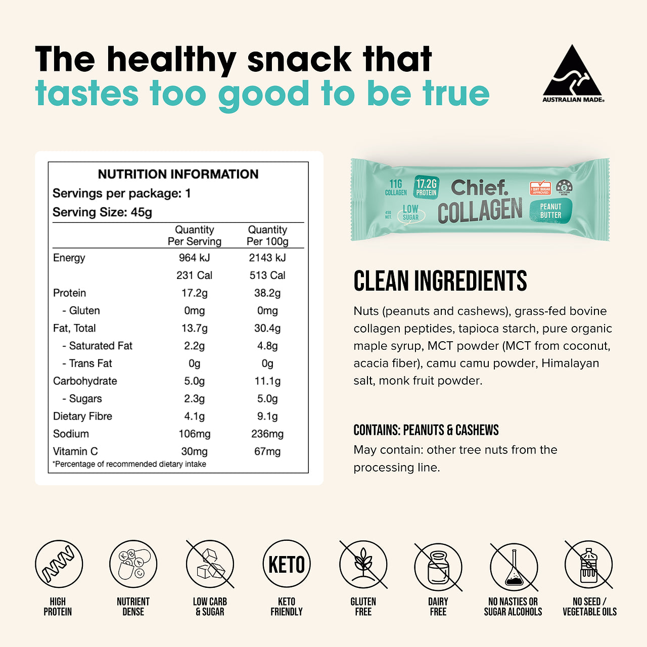 Chief Collagen Peanut Butter Protein Bars