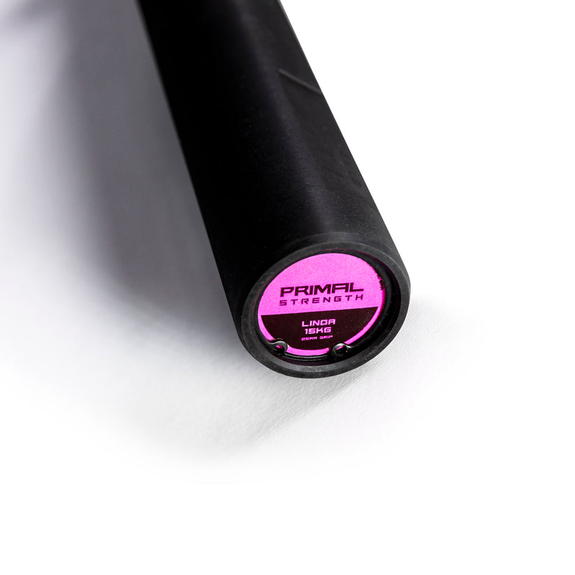 Primal Pro Series Linda Olympic 25mm 15kg Technique Bar - Black Teflon Coated/Pink Detail