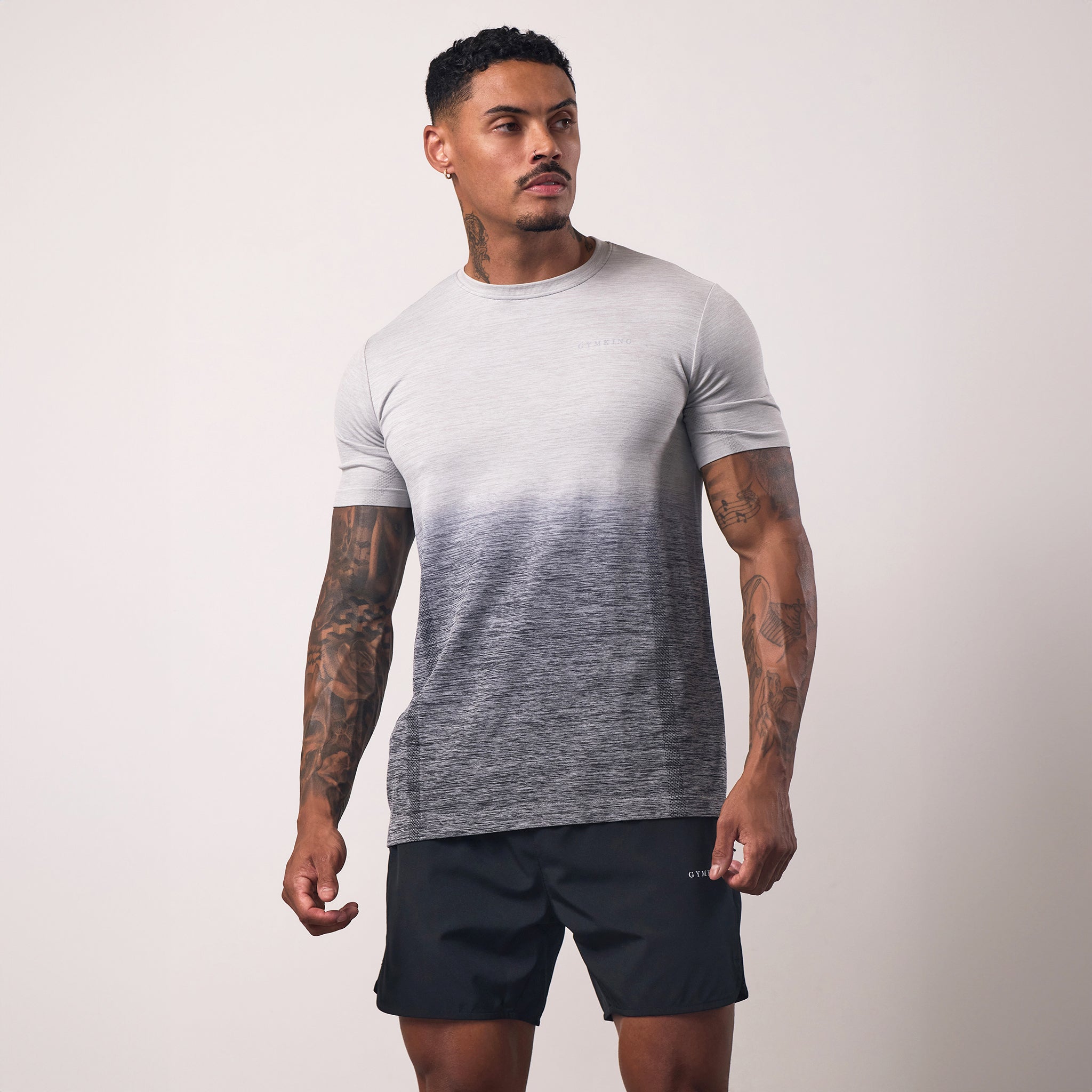 Gym King Relentless Ombre Seamless Tee - Black/Urban Grey
