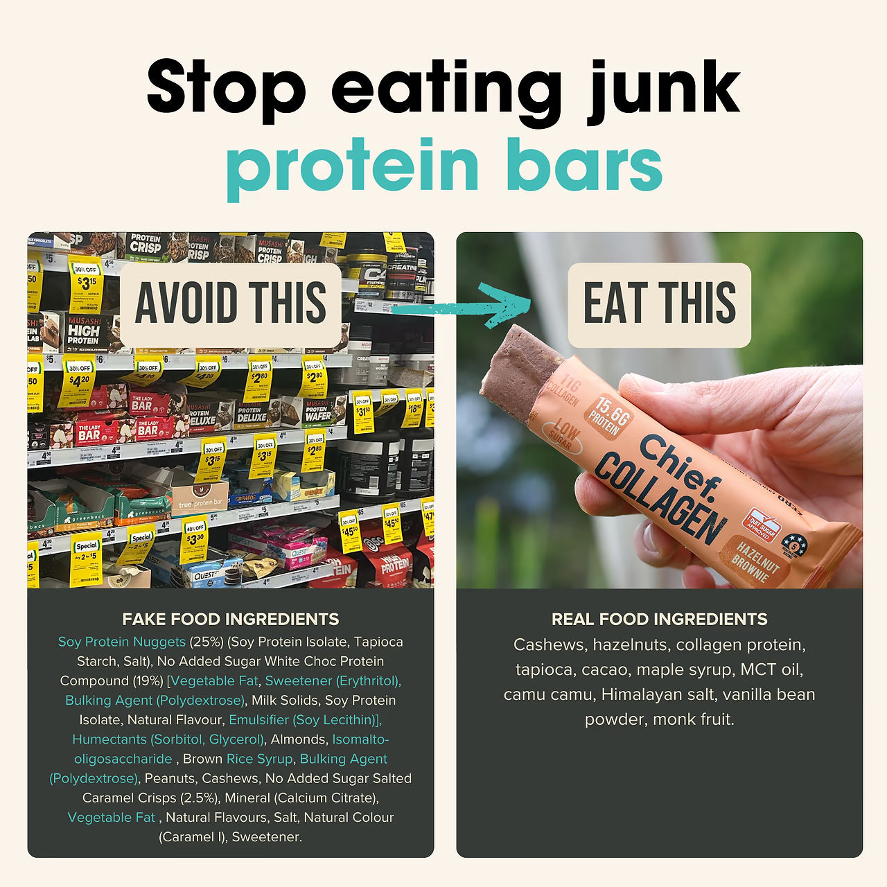 Chief Collagen Hazelnut Brownie Protein Bars