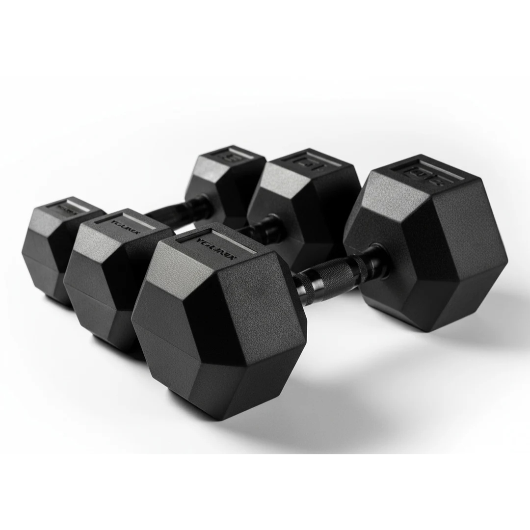 Younix Black Handle Rubber Hexagonal Dumbbells (Each)