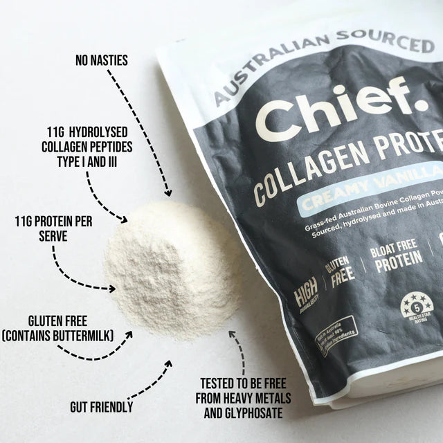 Chief Grass-fed Collagen Creamy Vanilla Protein Powder 450 grams (30 serves)