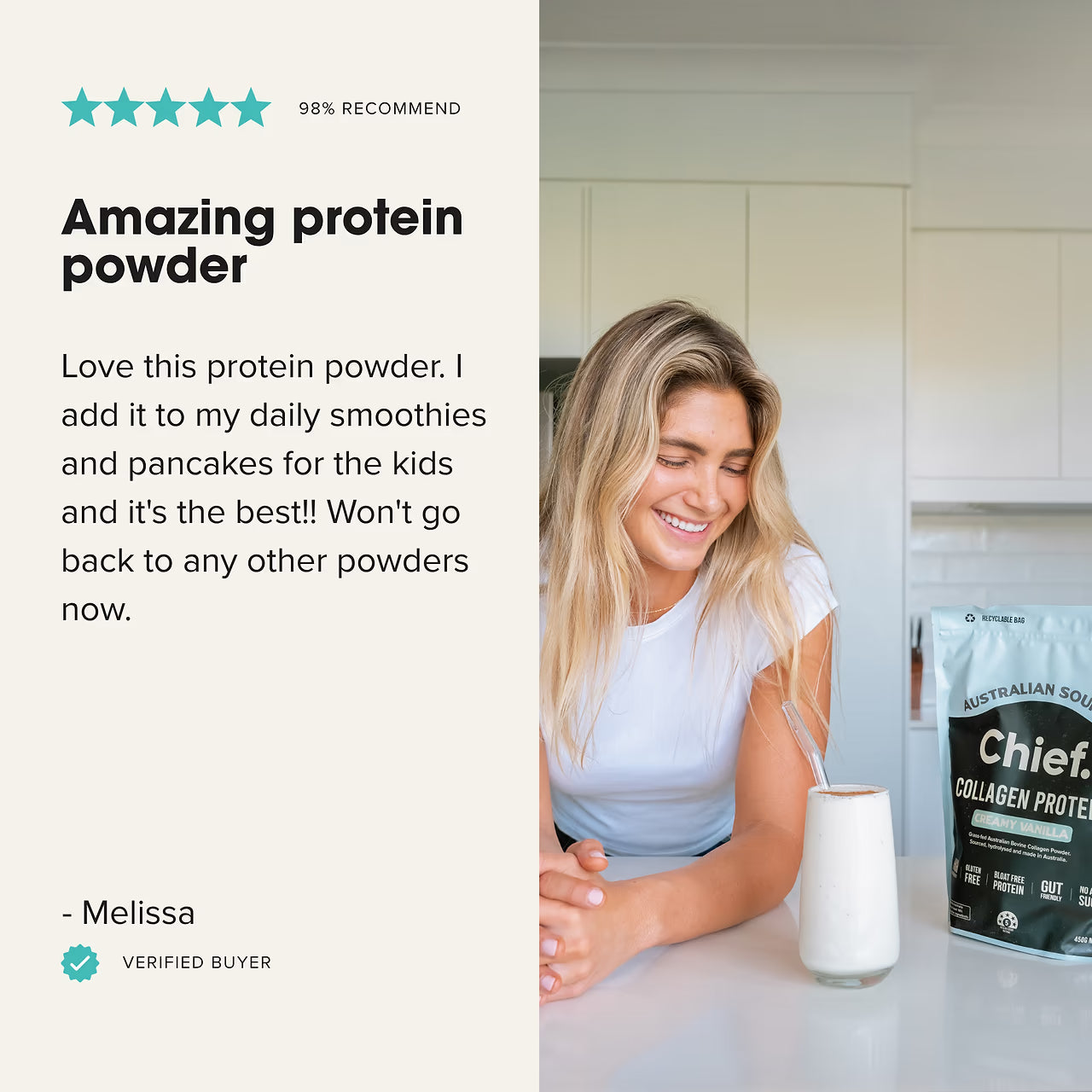 Chief Grass-fed Collagen Protein Powder - Creamy Vanilla (30 serves)