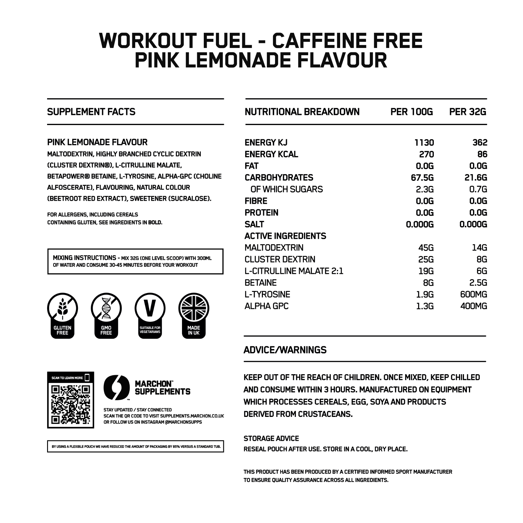 MARCHON Workout Fuel - Caffeine Free