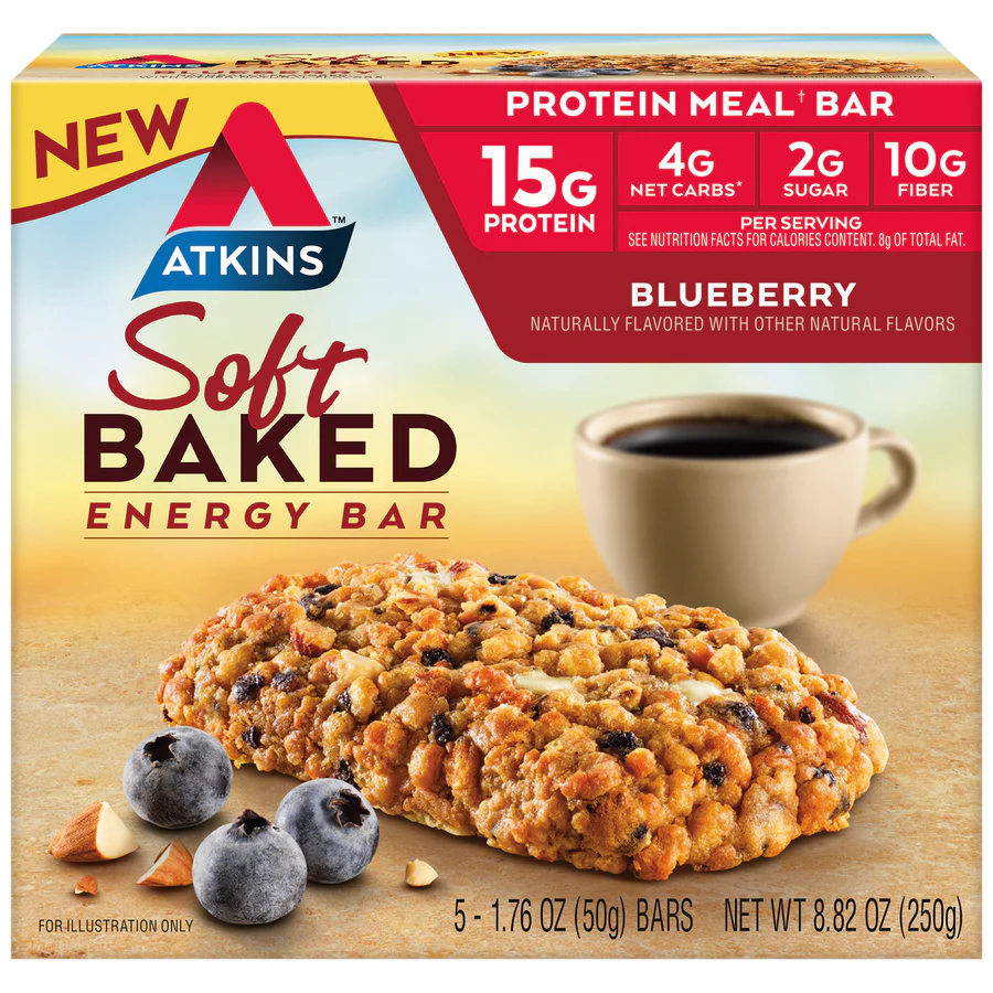 ATKINS Meal Soft Baked Blueberry Bar, 5packs (50G per bar)