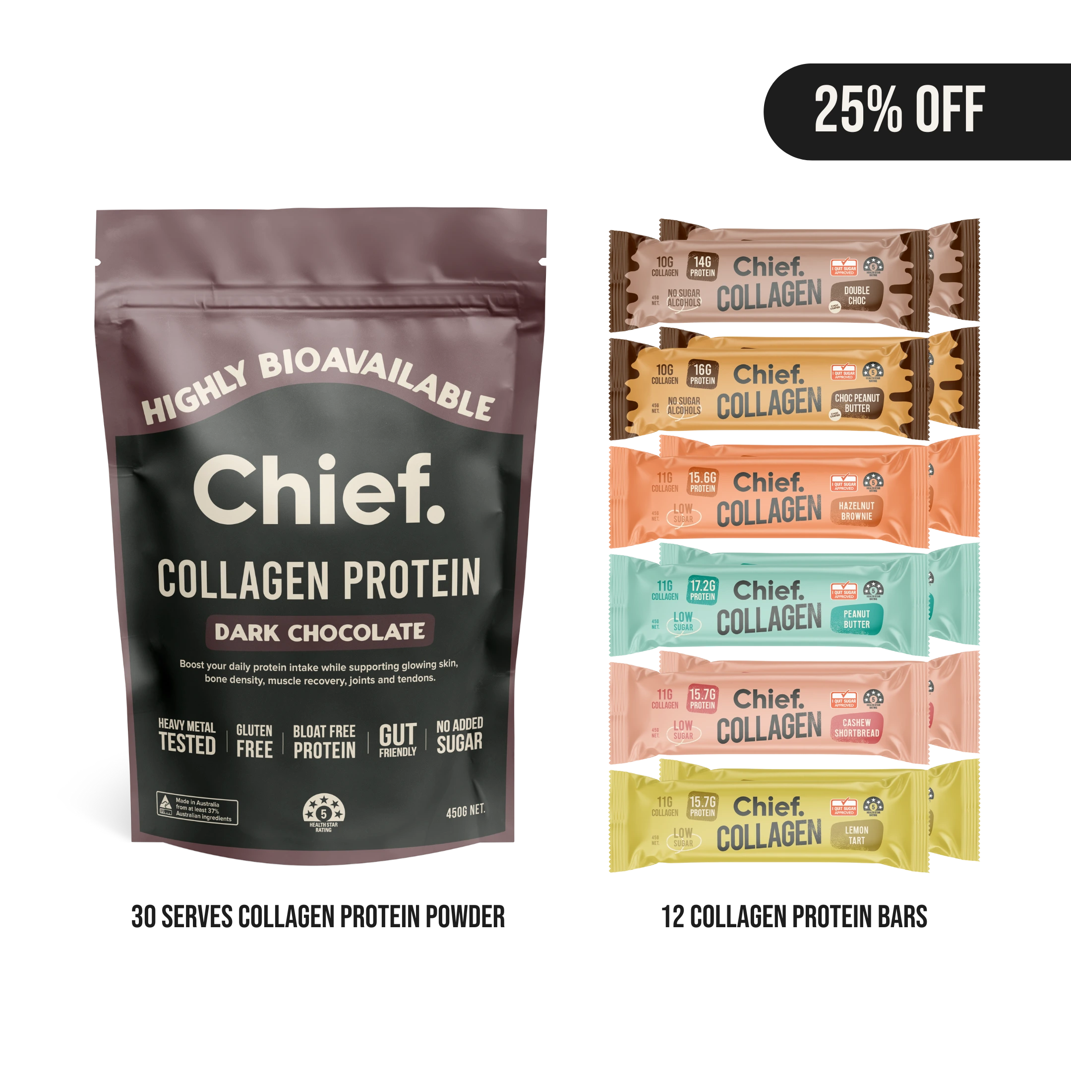 Chief Vitality Bundle | Grass-fed Collagen Protein Powder & Bars – Qooah.ae