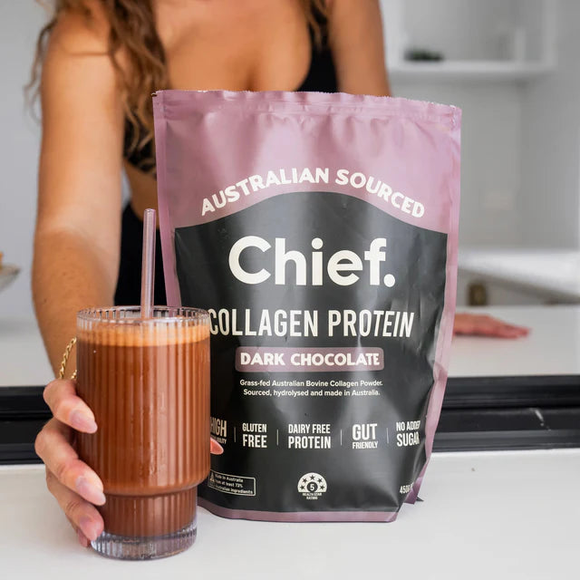 Chief Grass-fed Collagen Dark Chocolate Protein Powder 450 grams (30 serves)