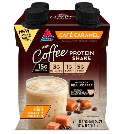 Atkins RTD Café Caramel Iced Coffee Protein Shake (Pack of 4)