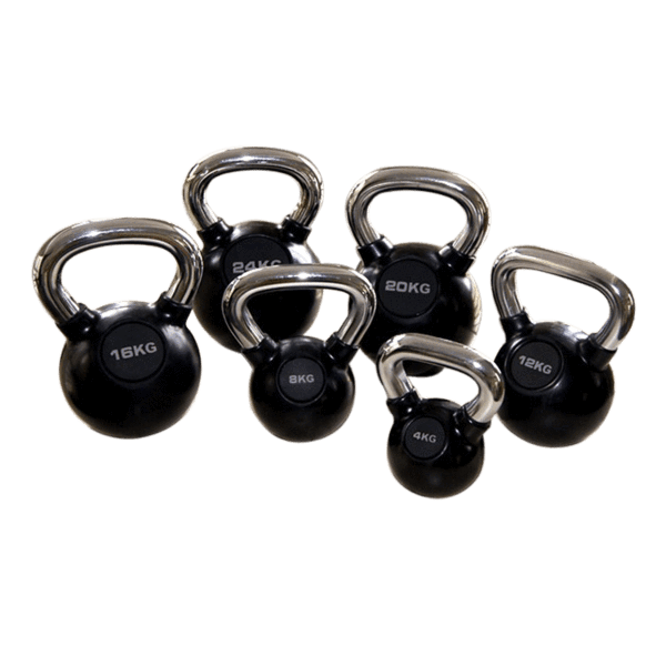 FITBENCH Black Rubber Kettlebells with Chrome Handle